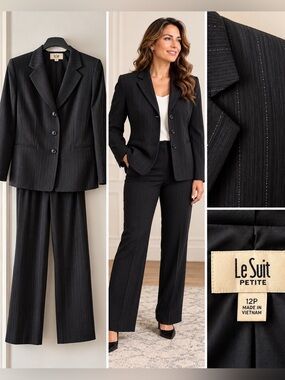 Le Suit Black Pinstripe Women's pant suit